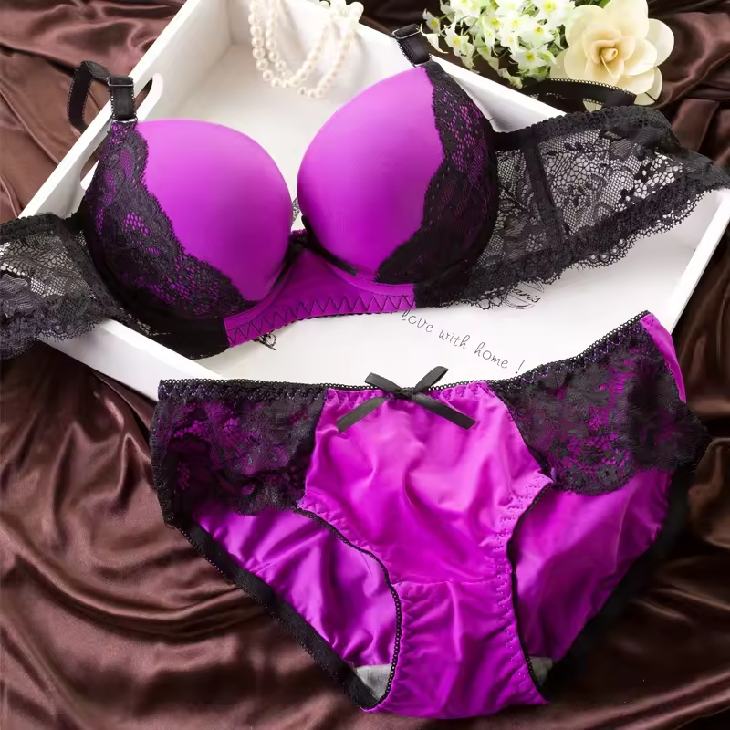 Purple Black Hot Unique design push up lace embroidery panties underwear sexy bra and panty sets stylish, Beige Cool Color