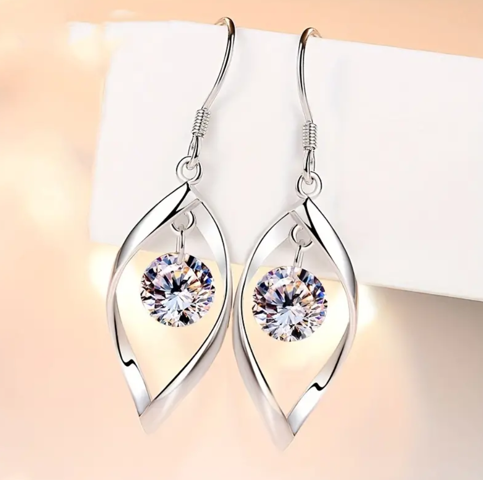 Zircon Decor Silvery Earrings, Bohemian Rotating Tassel Drop Earrings Jewelry For Women