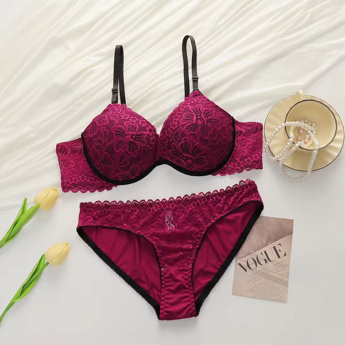 High Impact Good Quality Hot Sexy Floral Underwire Back Buckle Night Underwear Fancy Women Lace Bra Panty Set