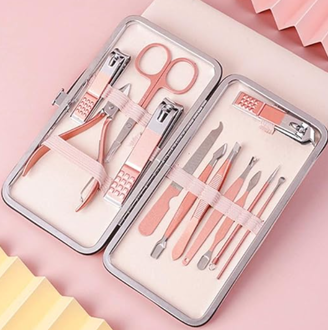 Set of Nail Clippers Kit Nail Grooming Kit Manicure Set for Women and Girl Nail Care (12 PCS, pink)