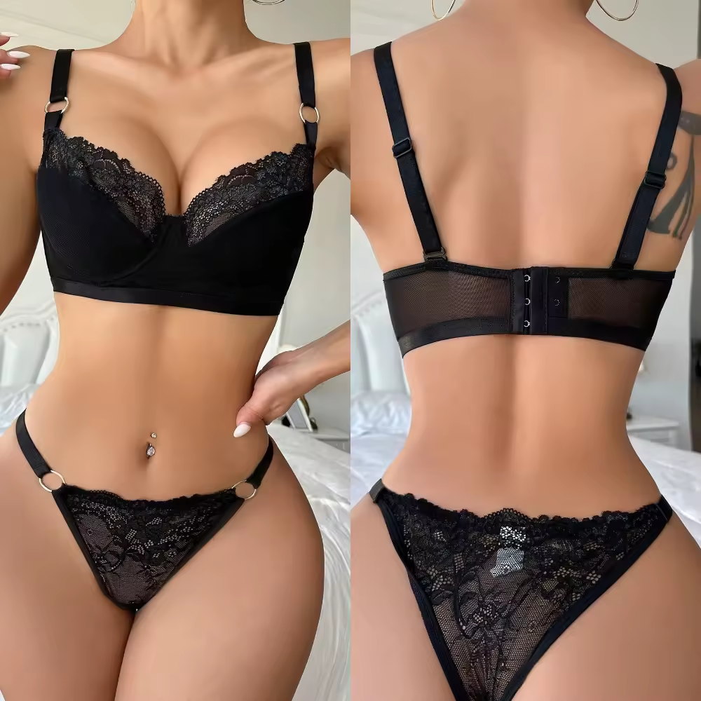 Attractive Style Women Lace Floral Push Up Bra And Panty Set