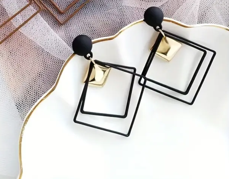 Geometric Fashion Hollow Rhombus Shaped Art Niche Design Metal Abnormal Square Earrings, Elegant Lovely Temperament Women Ear Jewelry