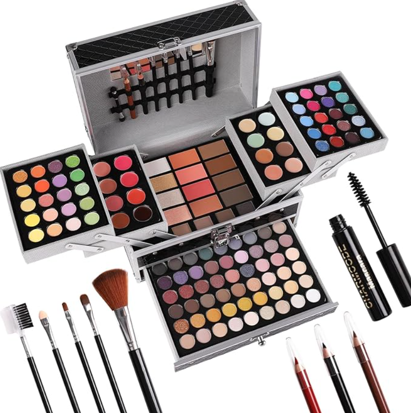 132 Color All In One Makeup Gift Set Kit- Includes 94 Eyeshadow, 12 Lip Gloss, 12 Concealer, 5 Eyebrow powder, 3 Face Powder, 3 Blush, 3 Contour Shade, 2 Lip Liners, 2 Eye Liners, 4 Eyeshadow Brush