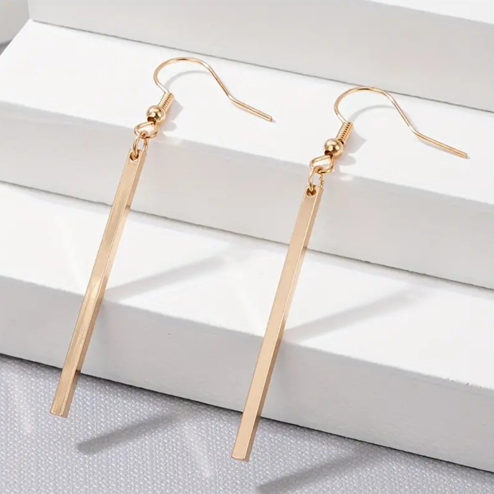 Golden Stick Design Dangle Earrings Cute Simple Style Zinc Alloy Jewelry Trendy Female Gift