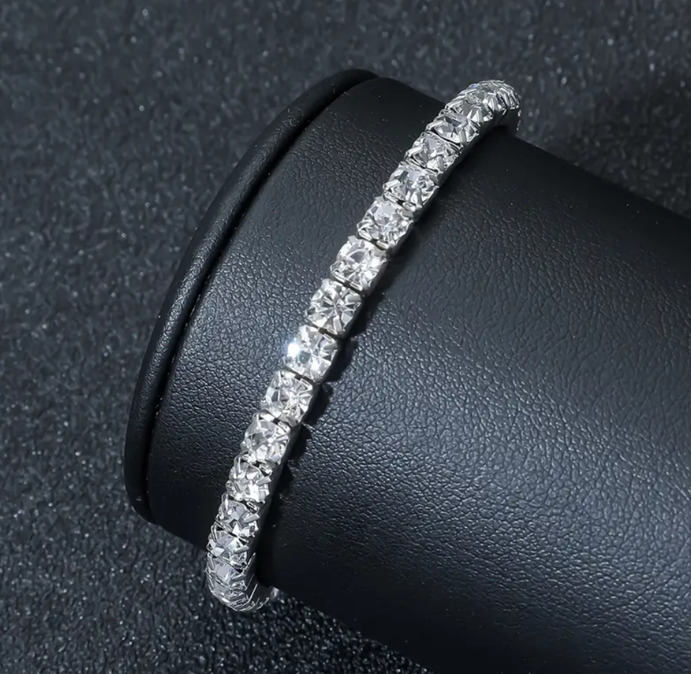 Luxury Shiny Rhinestone Tennis Bracelet Stretch Hand Jewelry For Women Men Daily Wear