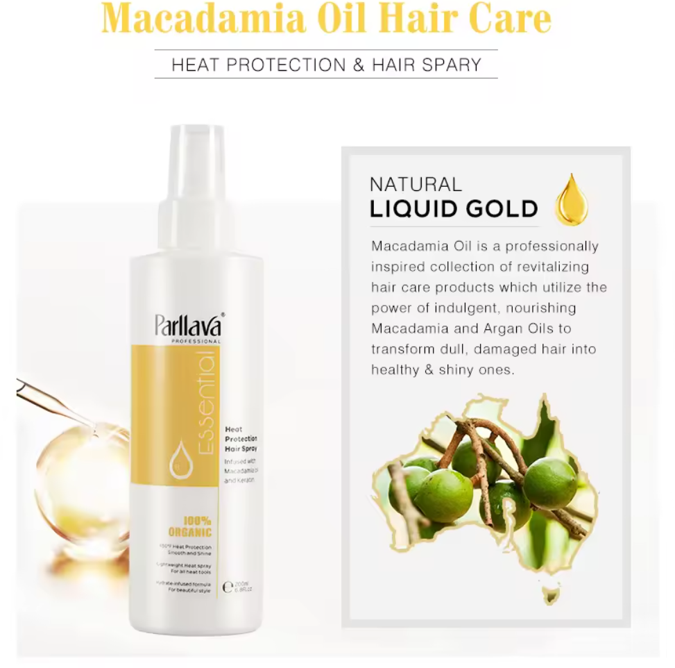 Parllava Pure Organic Heat Protect Spray Enriched With Macadamia Oil Essence Hair Protect